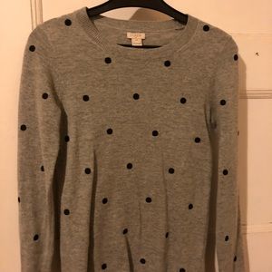Grey sweater with navy blue polka dots